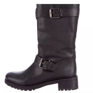 TORY BURCH | Chrystie Lug Sole Black Leather Moto Buckle boot sz 7